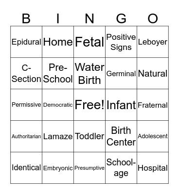 Child Development Bingo Card