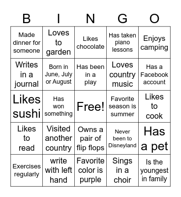 Get to Know You Bingo Card