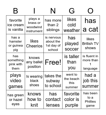 Icebreaker Bingo Card