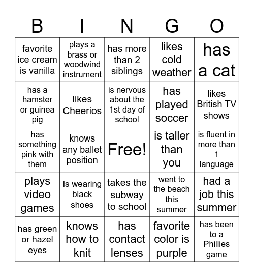 Icebreaker Bingo Card