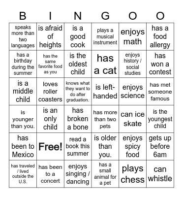 Find Someone Who... Bingo Card