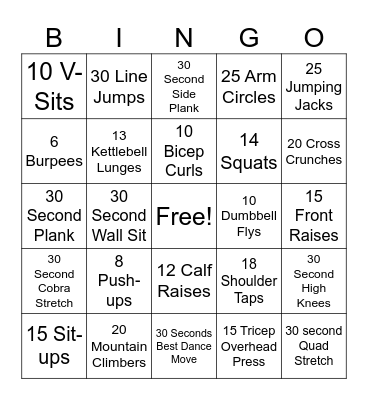 Fitness Bingo Card