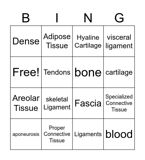 Connective Tissue! Bingo Card