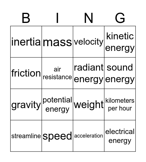 Science BINGO Card