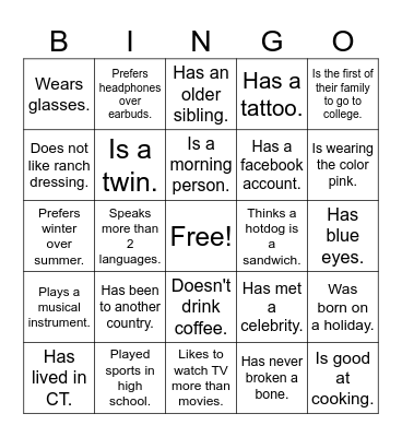 Meet Someone Who Bingo Card