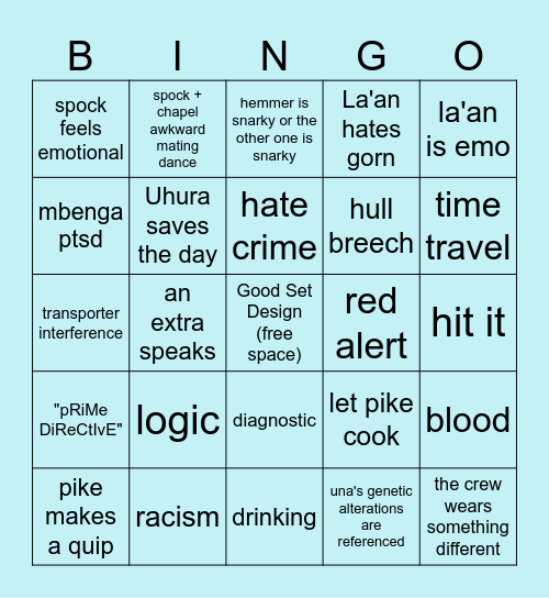Strange New Worlds bingo Card