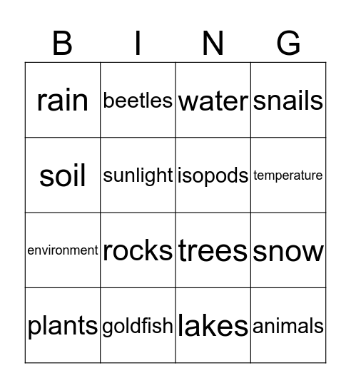 environmental bingo Card