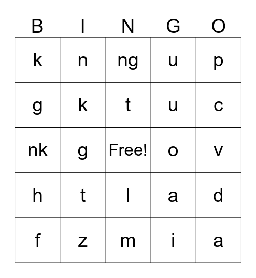 Phonics Set 1 Bingo Card