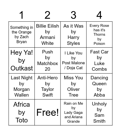 Music Bingo Card