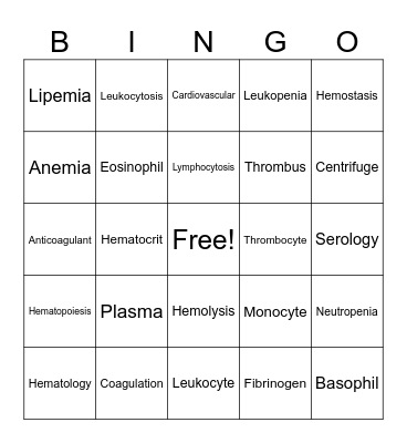 Hematopoietic System Bingo Card