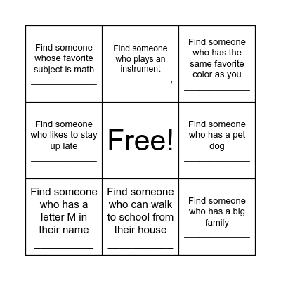 FIND ME BINGO Card