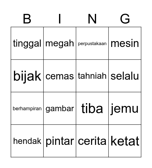 Kata Seerti Bingo Card