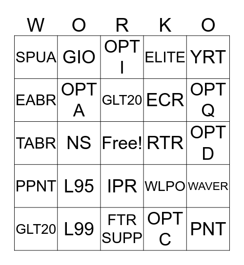 WORKO Bingo Card