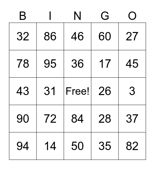 Los numeros Bingo Card