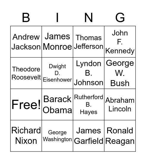 President Bingo Card