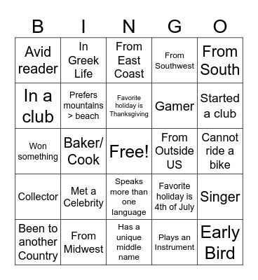 Bingo Mingle Bingo Card