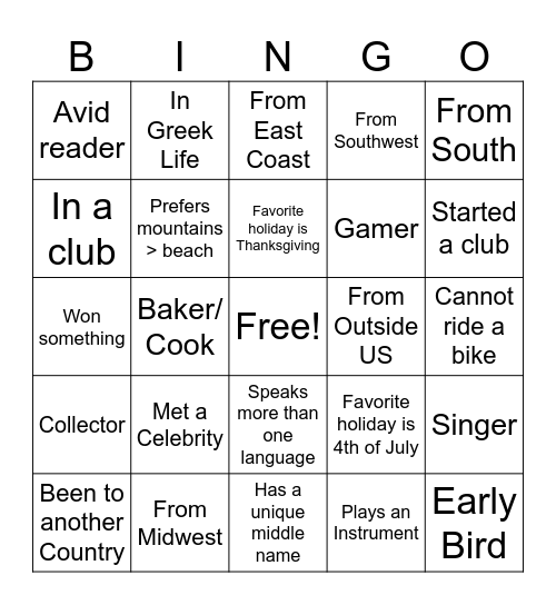 Bingo Mingle Bingo Card