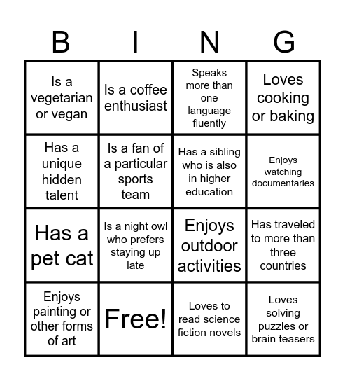 Bond, Discover, and Socialize ! Bingo Card