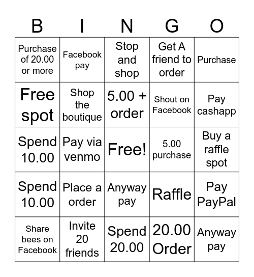Bee’s Bingo Card