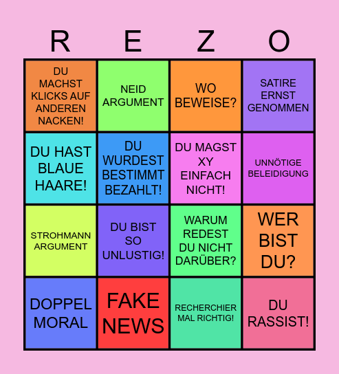 "Du hast Blaue Haare" - Bullshit Bingo Card