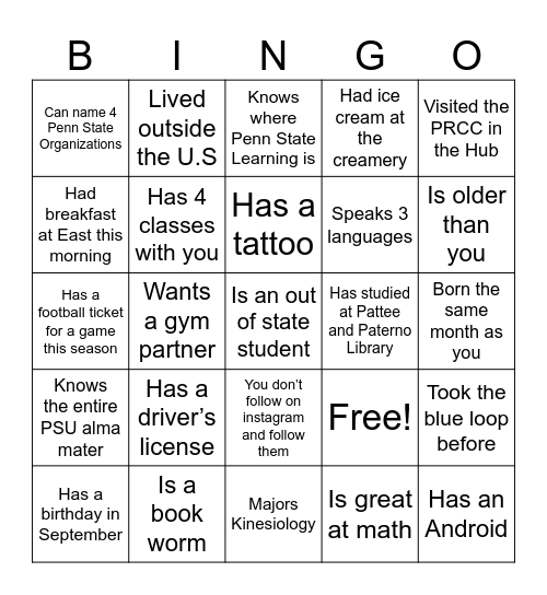 Human Bingo Card