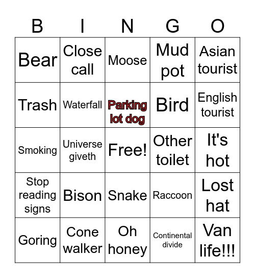 Yellowstone Bingo Card