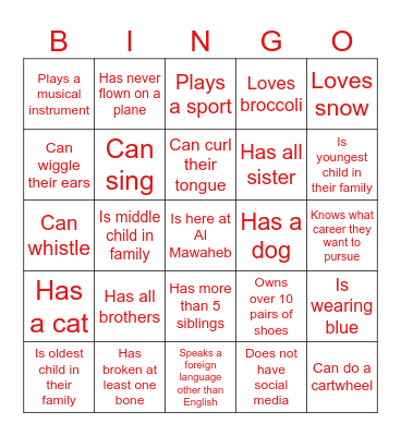 Icebreaker Bingo Card