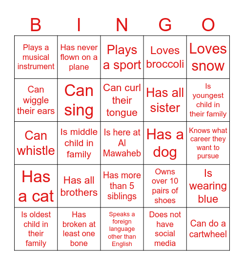 Icebreaker Bingo Card