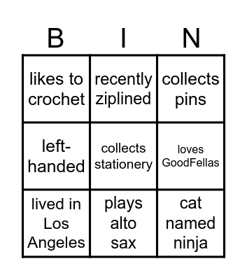 First-day-of-class Bingo Card