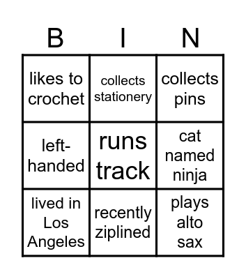 First day of class Bingo Card