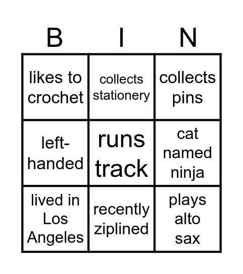 First day of class Bingo Card