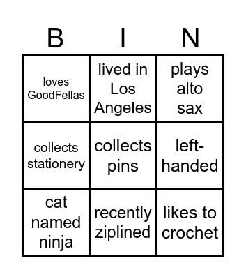 First day of class Bingo Card