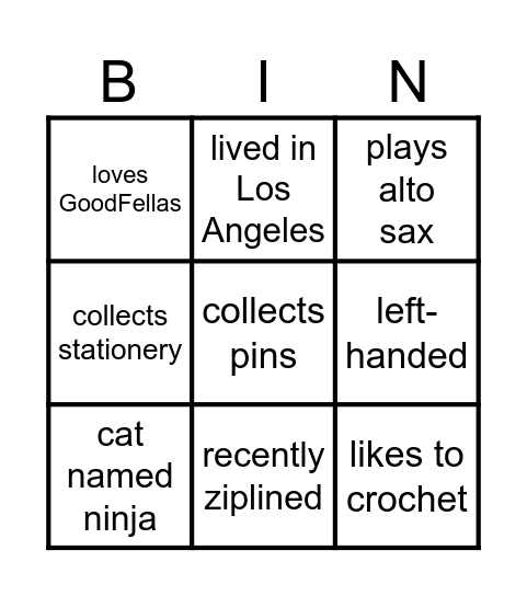 First day of class Bingo Card