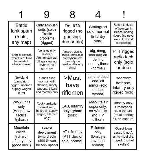 Noobs in Combat Bingo v2 (by WhitetheCa) Bingo Card