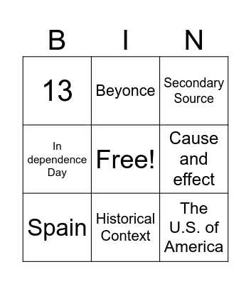 Unt 1 Bingo Card