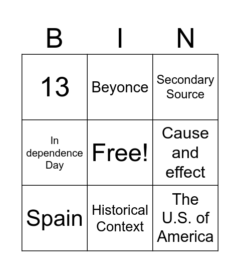 Unt 1 Bingo Card