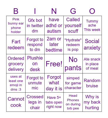 Vtuber bingo Card