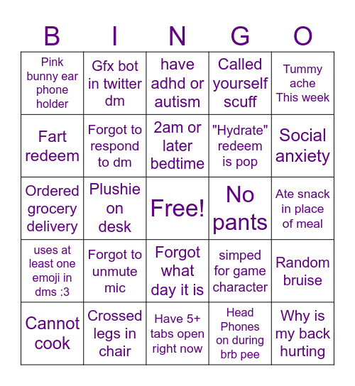 Vtuber bingo Card