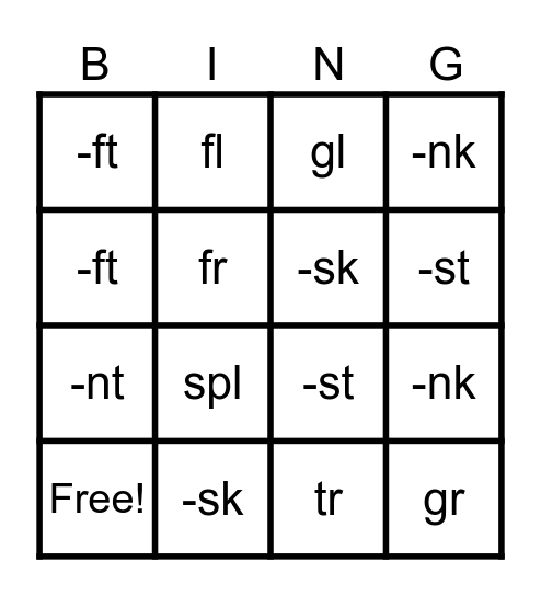 Blends Bingo Card
