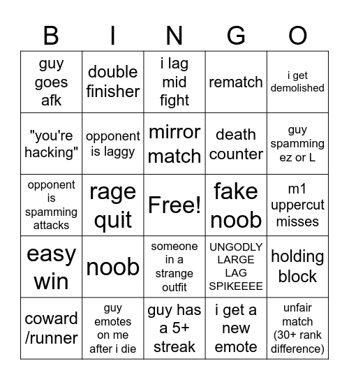 TSB 1v1 Bingo Card