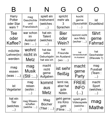 Kennenlernen? Bingo! Bingo Card