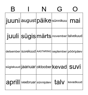 Aastaajad ja kuud Bingo Card