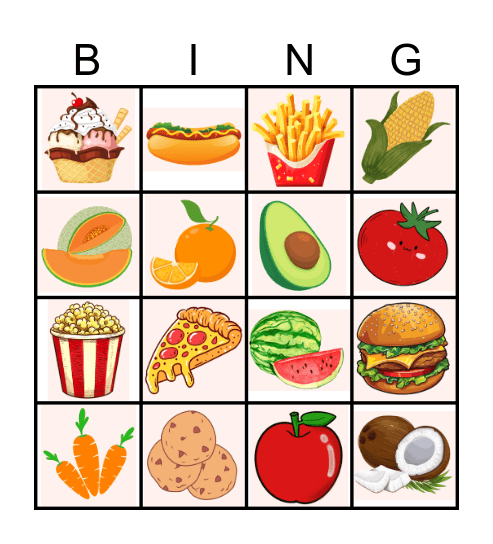 MY FAVORITE FOOD Bingo Card