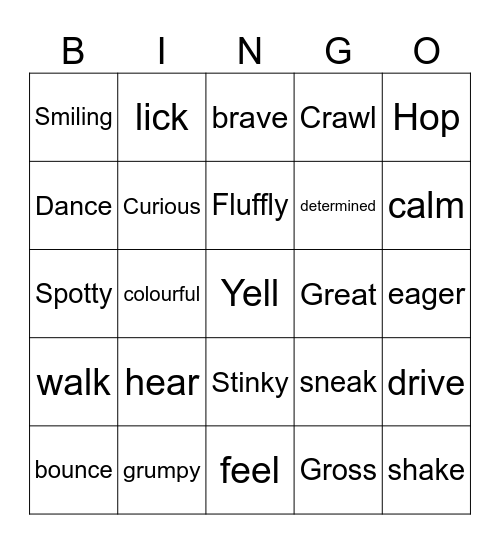 Verb or Adjective ? Bingo Card