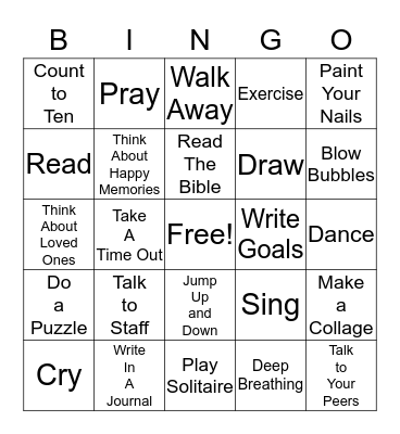 Coping Skills Bingo Card