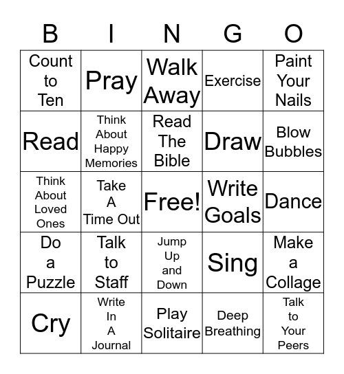 Coping Skills Bingo Card