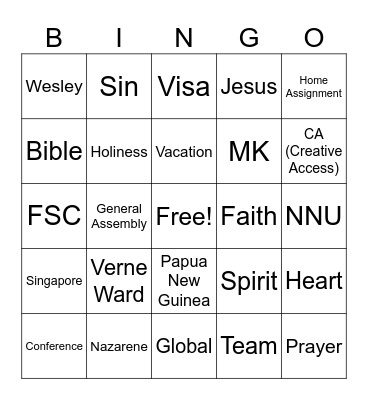 Nazarene Bingo Card