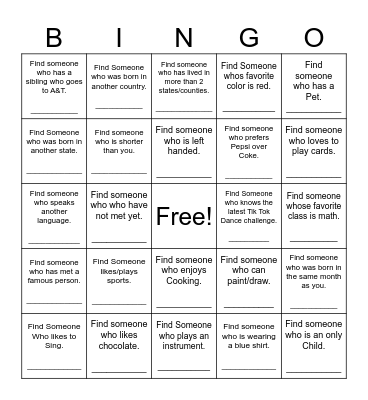 Find Someone Who Bingo Card