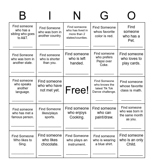 Find Someone Who Bingo Card