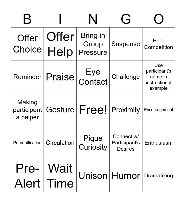 Winning & Desisting Bingo Card